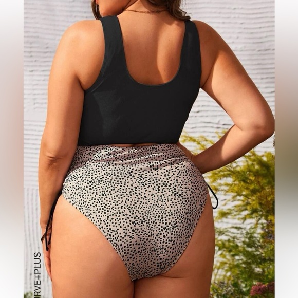 Brand New Shein Plus Dalmatian Print Cut Out Drawstring Side One Piece Suit - Picture 2 of 9